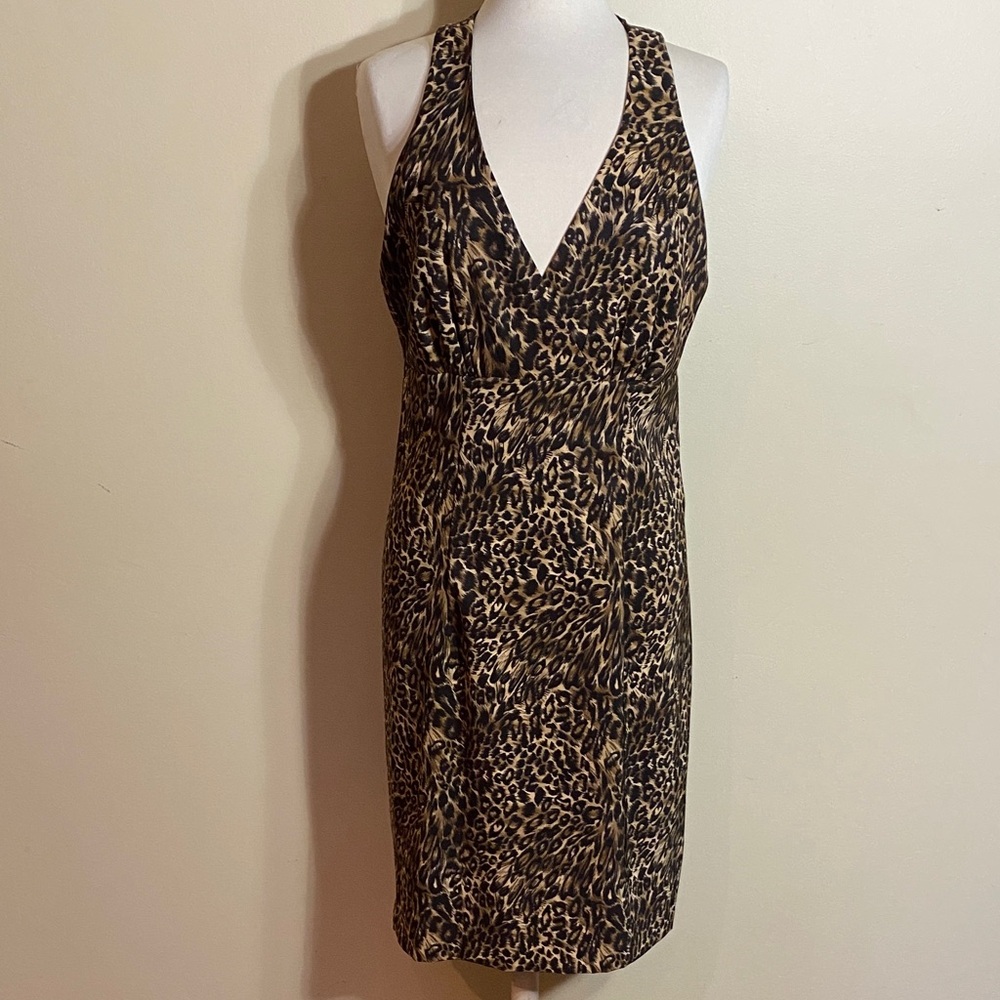 Leopard Print V-Neck Halter Dress - Brown